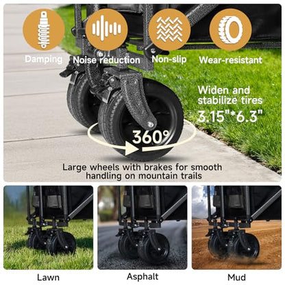 Collapsible Folding Wagon with Tailgate and Brake, Duty Utility Cart - color: Black, size: Large with Tailgate