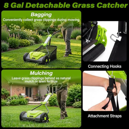 Goplus 16 Inch 5-Blade Push Reel Lawn Mower, Adjustable Cutting Height - color: Green