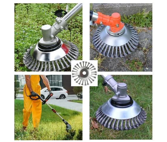 8 Inch Unbreakable Wired Trimmer Blade, Wire Cutter Trimmer Head, Wire Rotary Brush Weed Eater Head for Weeding, Moss & Rust Removal with Universal Adapter Kit