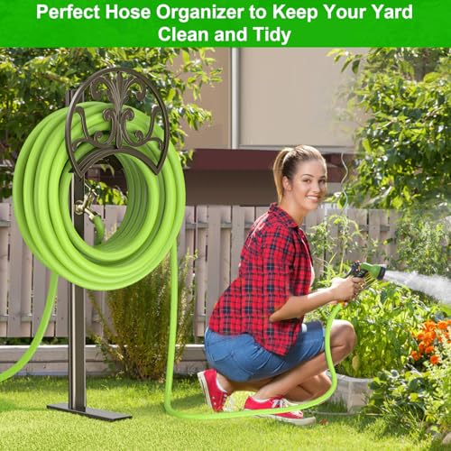 GOFORWILD Hose Stand with Brass Faucet, Holds 150 ft 5/8-in Hose