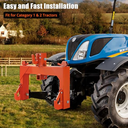 3000lbs Capacity 3-Point Quick Hitch Adapter for Category 1 & 2 Tractors - Dual Receivers