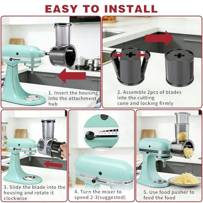 Slicer Shredder Attachment for KitchenAid Stand Mixers, 5 Removable Blades