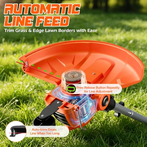 Weed Wacker Eater Electric String Trimmer Battery Powered Lawn Trimmer - color: Orange