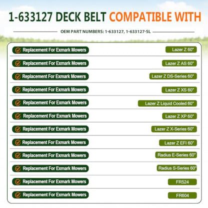 1-633127 Deck Belt 5/8"x146" for Exmark 633127 Aramid Cord - size: 1-633127