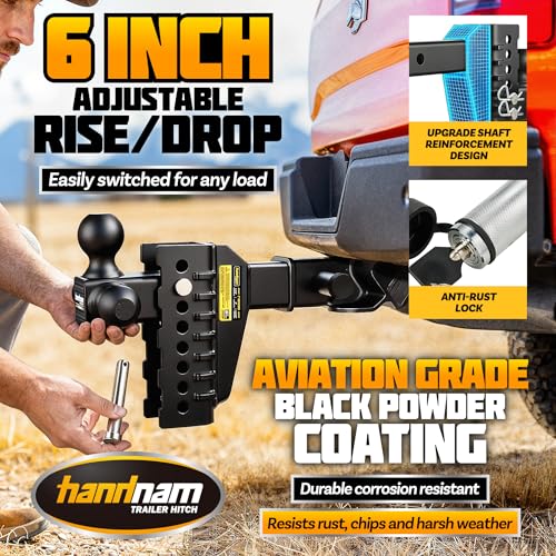 Drop Hitch Adjustable Trailer Hitch with 6" Drop/Rise, Fits 2" Receiver - size: 18500 LBS
