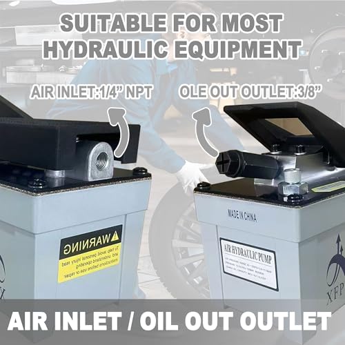 Air Hydraulic Pump 10,000 PSI 1.7L Reservoir NPT 3/8" Oil Outlet, NPT 1/4" Inlet, Hydraulic Pump Air Hydraulic Foot Pump Made of Aluminum, Grey - color: 1103-Grey