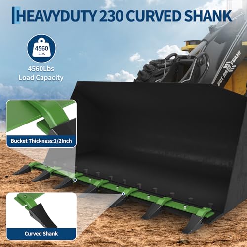 Heavy-Duty Tractor Bucket Tooth Bar for Loader & Skid Steer, 60 Inch Bucket Teeth Attachment, No-Drill Bolt-on Install, 4560 Lbs Capacity Alloy Steel, Fits Up to 1/2" Cutting Edge,Rust-Resistant - size: green60"