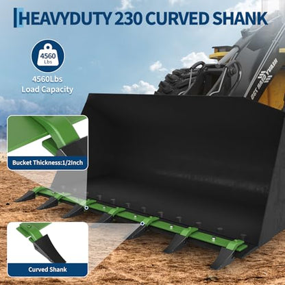 Heavy-Duty Tractor Bucket Tooth Bar for Loader & Skid Steer, 60 Inch Bucket Teeth Attachment, No-Drill Bolt-on Install, 4560 Lbs Capacity Alloy Steel, Fits Up to 1/2" Cutting Edge,Rust-Resistant - size: green60"