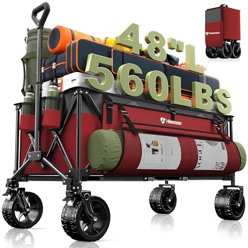 HIKEMOON 48'' Extra Large Collapsible Wagon, Big Wheels, 300L Blue & Grey - color: Red & Grey