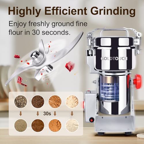 Goldtouch 750g High-Speed Electric Grain Mill Grinder, 2800W 110V Stainless Steel Flour Mill Makes Gluten Free Flours, Grain Mill for Home and Commercial Use - size: 750g
