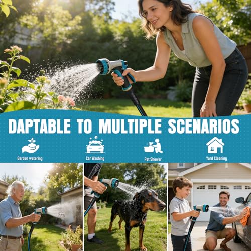 Garden Hose 35 ft x 5/8" with Nozzle, Water Hose Heavy Duty Flexible, Lightweight Kink-less Hybrid Hose with Swivel Handle, Male to Female Fittings (Blue, 35FT) - color: Blue, size: 35ft