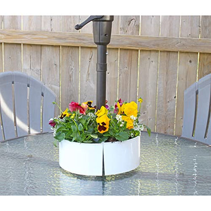 AuldHome Design Umbrella Planter for Patio Table w/Umbrella Hole (White), Enamelware Half-Circle Planter Pots - color: White, size: Large Round