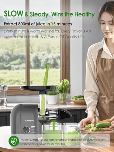Masticating Juicer Machine 200W Slow Cold Press Extractor for Veggie/Fruit - color: Grey