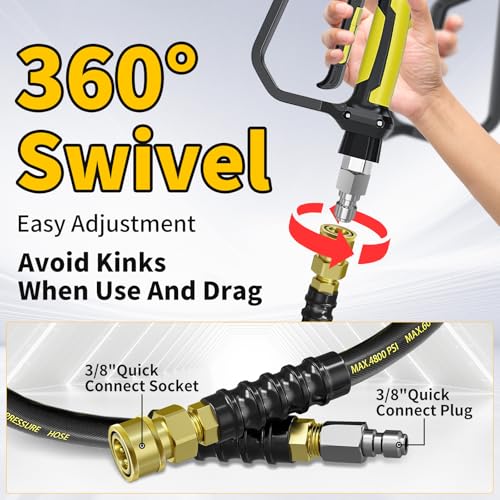 3/8'' 4800PSI Pressure Washer Hose and Gun 50FT
