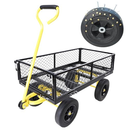 Wagon with Removable Sides - Farm, Warehouse & Garden Dump Cart - Solid Yellow+Black Wheels - color: Yellow+black Solid Wheels