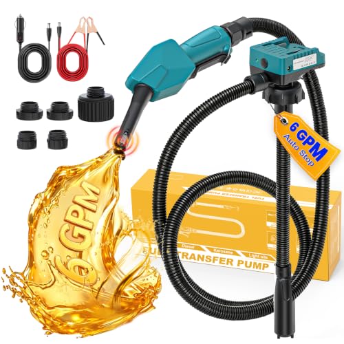 DIYtoolifz 6 GPM Cordless Fuel Transfer Pump Compatible with Makita 18v Batteries, Auto-Stop Battery Powered Gas & Diesel Pump with 78” Hose, 5 Adapters, for Car, Truck, Farm, Boat(Bare Tool) - color: Cerulean