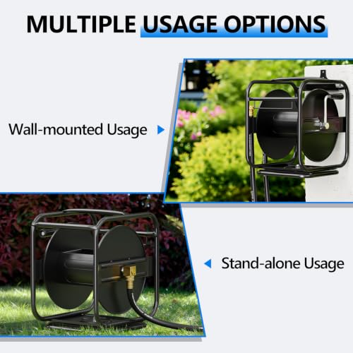 SPECILITE Metal Garden Hose Reel, 360° Rotation Frame, 65-90 FT, Black