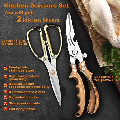 Premium Kitchen Shears 2-Pack Heavy Duty Poultry & Meat Scissors, Bone Shears for Cooking - color: Bronze+golden
