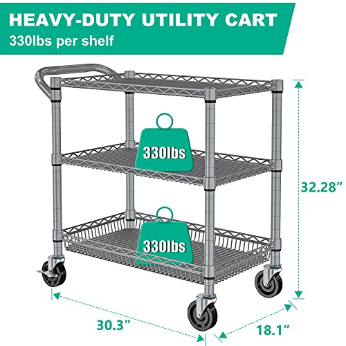 Folews Heavy Duty Rolling Cart with Wheels, 990LBS Metal Utility Cart - style: Gray