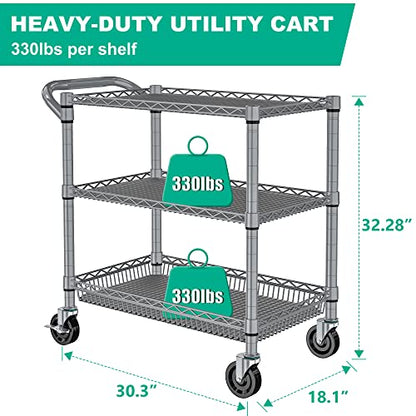 Folews Heavy Duty Rolling Cart with Wheels, 990LBS Metal Utility Cart - style: Gray