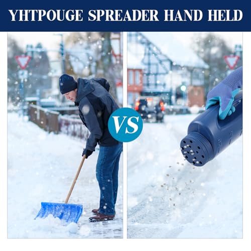 Handheld Spreader Set with Scoop & Gloves for Seed, Salt, De-icer,Blue - color: Blue
