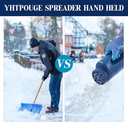 Handheld Spreader Set with Scoop & Gloves for Seed, Salt, De-icer,Blue - color: Blue
