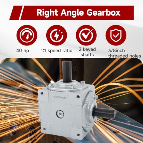 findmall Right Angle Gearbox with 2 Keyed Shafts CW/CW 1:1