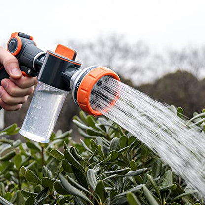 Garden Hose Nozzle,8 Patterns Hose Sprayer High Pressure,Heavy Duty Dog Wash,Metal Water Hose Nozzle with Soap Dispenser,Car Wash Foam Gun With Pets Things - color: Orange