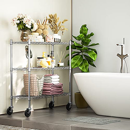 Auslar 3-Tier Storage Shelves with Casters Heavy Duty Metal Shelving Chrome - size: 3-Tier