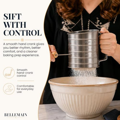 Bellemain Stainless Steel Flour Sifter for Baking with Hand Crank - 3 Cup - size: 3 Cup
