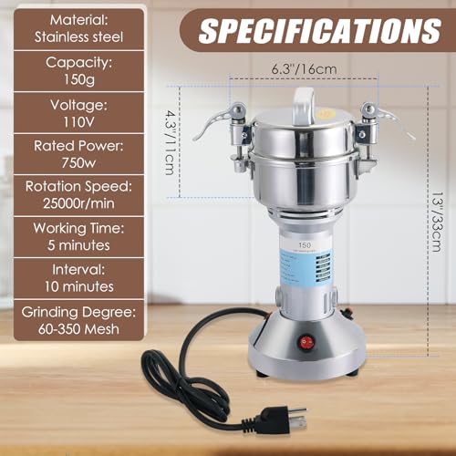 MAOPINER 750W Electric Grain Mill, 150g Stainless Steel Spice Grinder