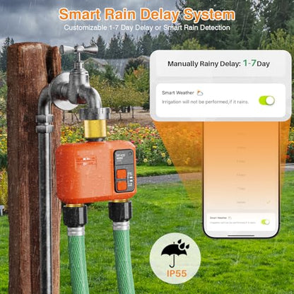 WiFi Sprinkler Timer 2 Zone, Smart Water Timer with Brass Inlet & Outlet - style: 2 Outlet- Brass