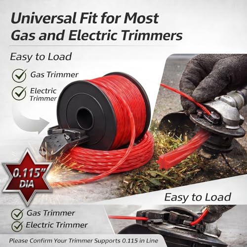 Tondiamo 820 ft 0.115" String Trimmer Line for Weeds Heavy Duty,Red