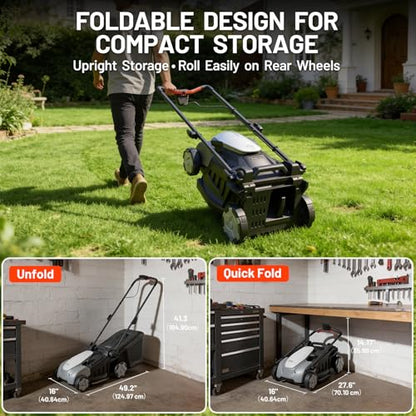 Litheli 40V Battery Lawn Mower 16″, Cordless Electric Mower with Brushless Motor, 6 Cutting Positions, 50L Grass Box, 2×5.0Ah Batteries & Charger for Medium Yards - size: 16 Inch(2x5.0Ah & Charger)