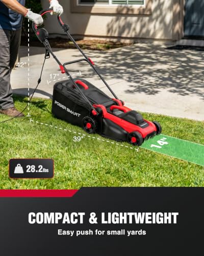 Small Corded Lawn Mower, 14 Inch, Reliable 12.5-Amp Motor, Lightweight