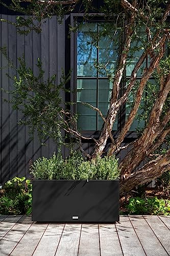 Veradek Block Series Long Box Planter - Rectangular Outdoor Planter - color: Black, size: Medium
