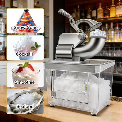 700lbs/h Snow Cone Machine Commercial Ice Shaver Dual Blade Stainless Steel