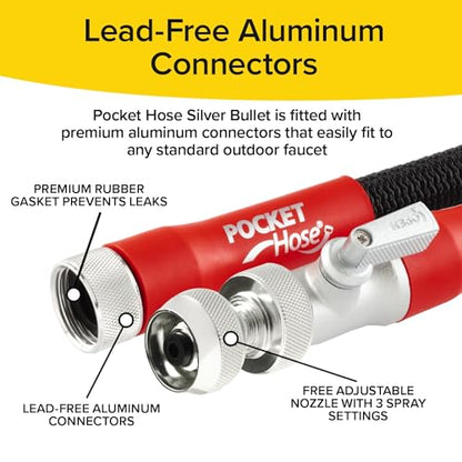 Pocket Hose 50 FT Silver Bullet 2.0 Hose, Turbo Shot Nozzle, Kink-Free - size: 50 FT