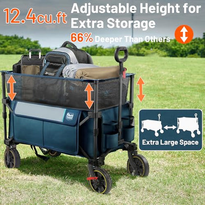 Timber Ridge 350L Extra Large Collapsible Folding Wagon Carts with Brake - color: Blue, size: 350L