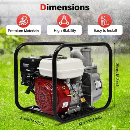 Dfmyhked‌ 3'' 7.5HP Gas Water Pump, 210cc Engine, 4-Stroke Portable Trash Transfer Pump With 98ft Head & Air-Cooled, Gas Powered Water Pump for Garden Irrigation, Greenhouse Planting