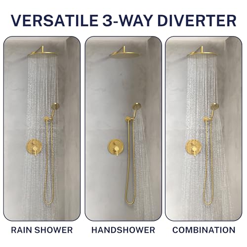 HammerHead Showers Solid Metal Two-Handle Shower Valve and Trim Kit, Volume and Temperature Control with Integrated Diverter, Pressure Balance Rough-In Valve Included, Brushed Gold - color: Brushed Gold