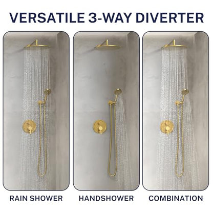 HammerHead Showers Solid Metal Two-Handle Shower Valve and Trim Kit, Volume and Temperature Control with Integrated Diverter, Pressure Balance Rough-In Valve Included, Brushed Gold - color: Brushed Gold