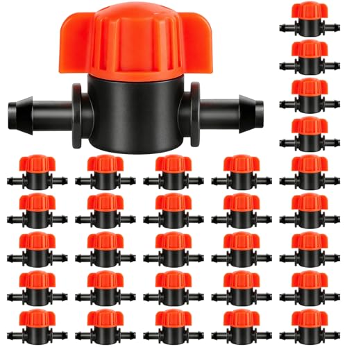 30 Pack 1/4" Drip Irrigation Shut Off Valves, Drip Line Shut Off Switch Valve for 1/4 Inch Drip Irrigation Tubing Water Flow Control In-Line Valve for Garden Drip Systems - size: 1/4 Inch Valve-30P