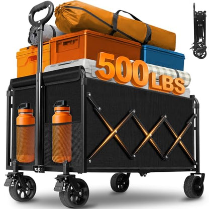 Wagons Carts Foldable, 500 lb 220L Collapsible Wagon with Brakes - color: Charcoal