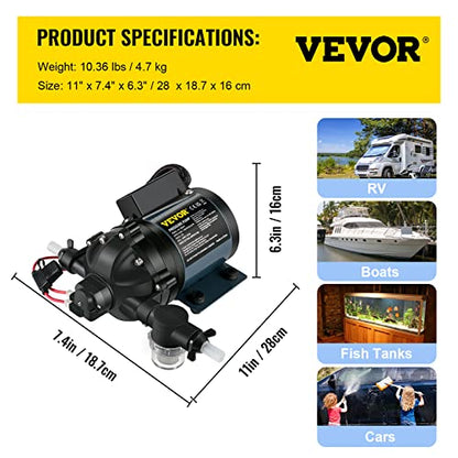 VEVOR Washdown Pump, 12V DC, 7 GPM 60 PSI, Max. 10 FT Lift Self Priming Water Pump, w/EPDM Valve, Universal Salt Water Strainer & Female/Male Thread, for RV, Marine Deck, Yacht - size: 12V, 7GPM, 60PSI