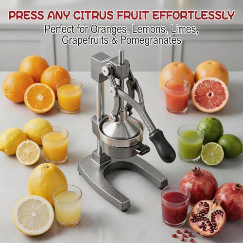 Jusfoouo Cast Iron Citrus Juicer with Stainless Steel Cup, Grey - color: Grey