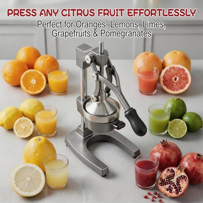 Jusfoouo Cast Iron Citrus Juicer with Stainless Steel Cup, Grey - color: Grey