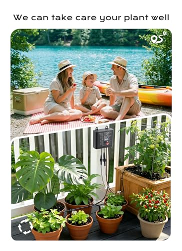 49ft Solar Drip Irrigation System with USB Charging for 15 Potted Plants - color: Black