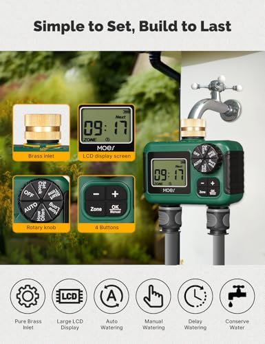 MOES 2 Zone Sprinkler Timer for Garden Hose,Brass Inlet Water Timer - size: 2 Outlet