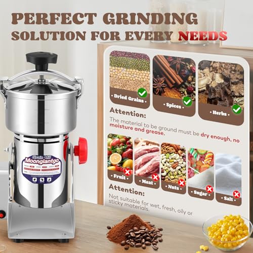 Moongiantgo Spiral Seal Flour Mill Grain Grinder 2500W 800g, 110V